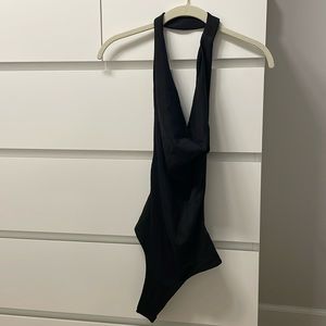 WeWoreWhat black cowl neck open back bodysuit sz XS